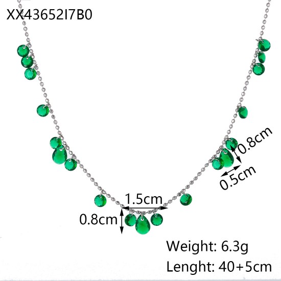 Round zircon colored diamond stainless steel necklace