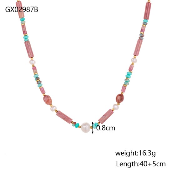 Natural stone stainless steel necklace