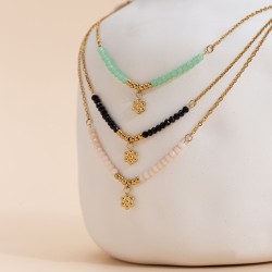 Antique style natural stone stainless steel necklace