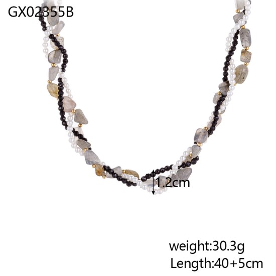 Handmade bead natural stone stainless steel necklace