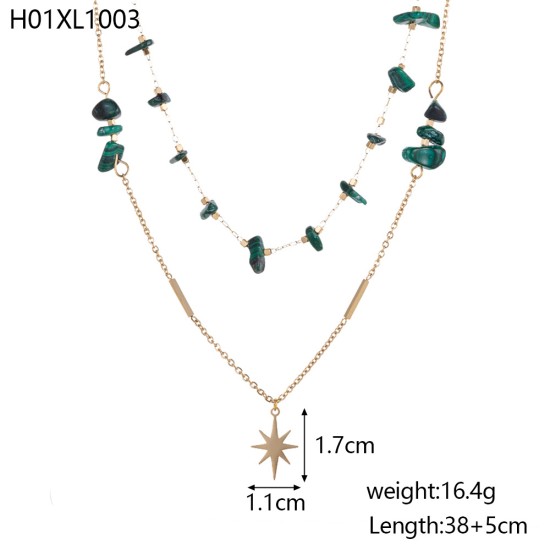 Natural stone pendant stainless steel necklace