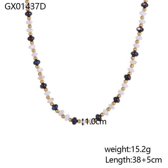 Handmade bead natural stone stainless steel necklace