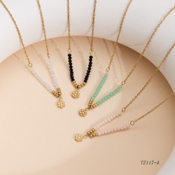 Antique style natural stone stainless steel necklace