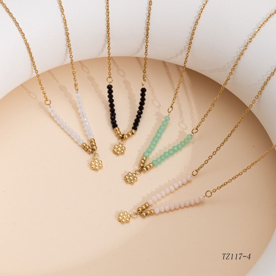 Antique style natural stone stainless steel necklace