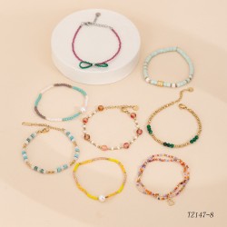 Colored natural stone stainless steel bracelet