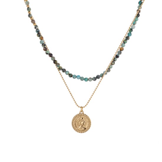 Natural stone pendant stainless steel necklace