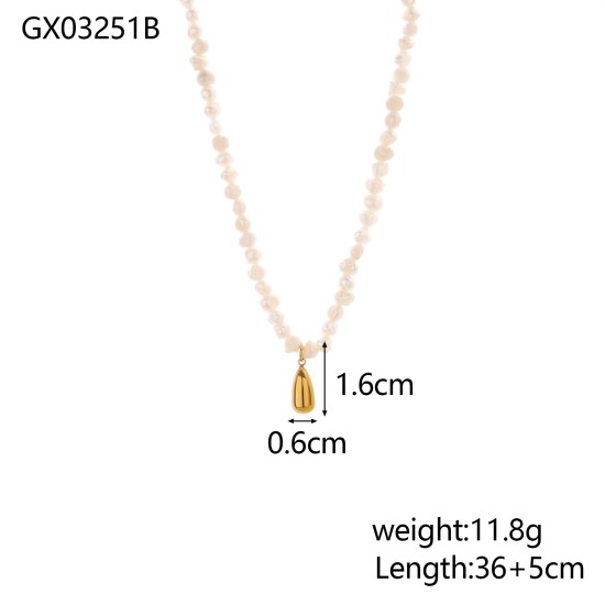Pearl Natural Stone Stainless Steel Necklace