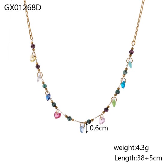 Natural stone pendant stainless steel necklace