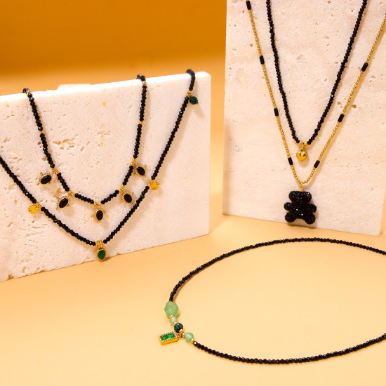 Crystal Natural Stone Stainless Steel Necklace