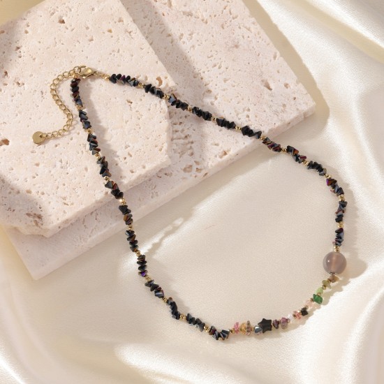 Colorful natural stone stainless steel necklace