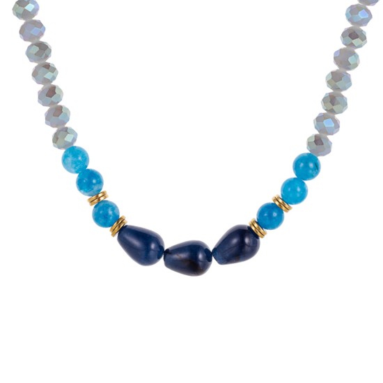 Blue natural stone stainless steel necklace