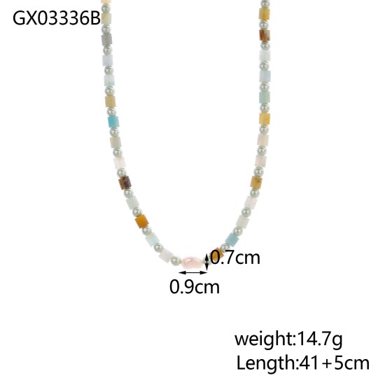 Natural stone bead chain stainless steel necklace