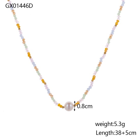  Natural stone handmade stainless steel necklace