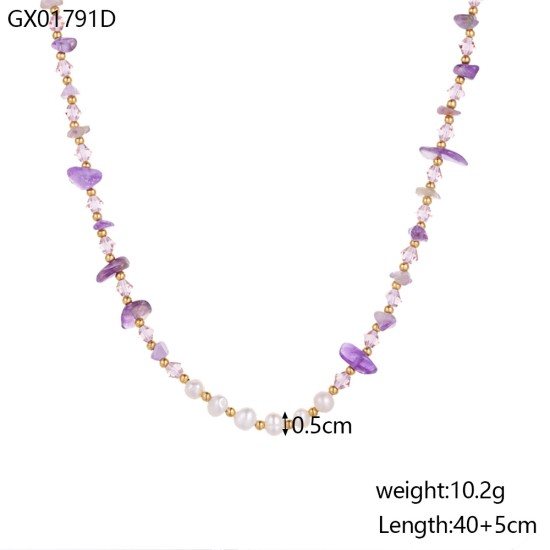 Natural stone stainless steel necklace