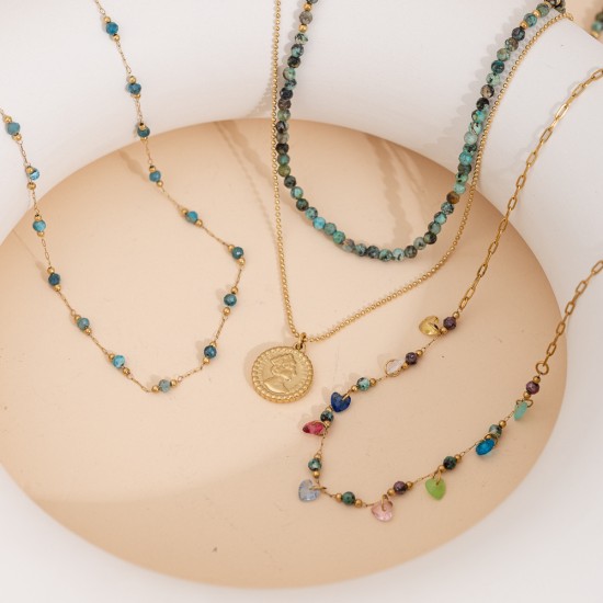 Natural stone pendant stainless steel necklace