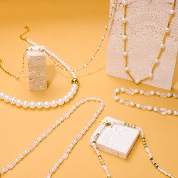 Golden pearl stainless steel necklace