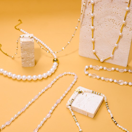 Golden pearl stainless steel necklace