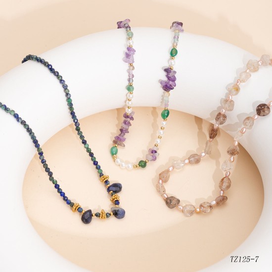 Natural stone bead stainless steel necklace