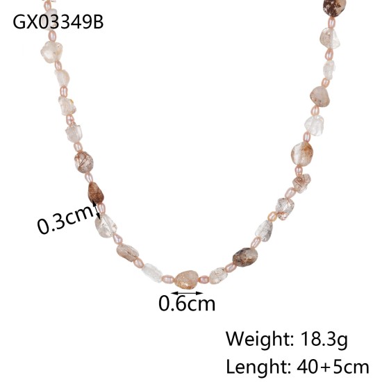 Natural stone bead stainless steel necklace