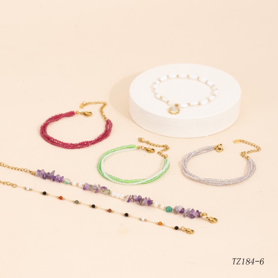 Natural stone bead chain stainless steel bracelet