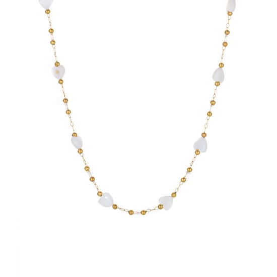 Natural stone bead stainless steel necklace