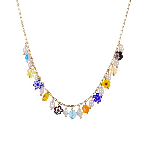 Colorful natural stone pearl necklace