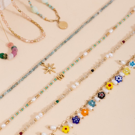 Colorful natural stone pearl necklace