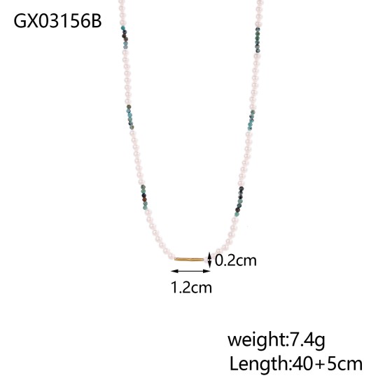 Natural stone bead stainless steel necklace