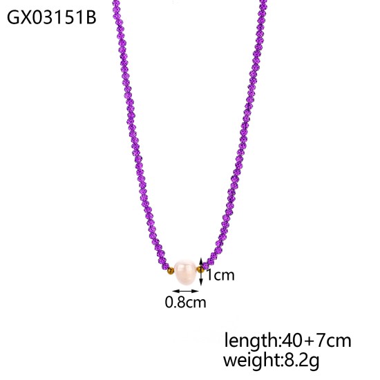 Natural stone bead stainless steel necklace