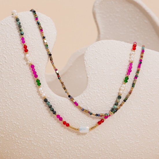 Colorful natural stone pendant necklace