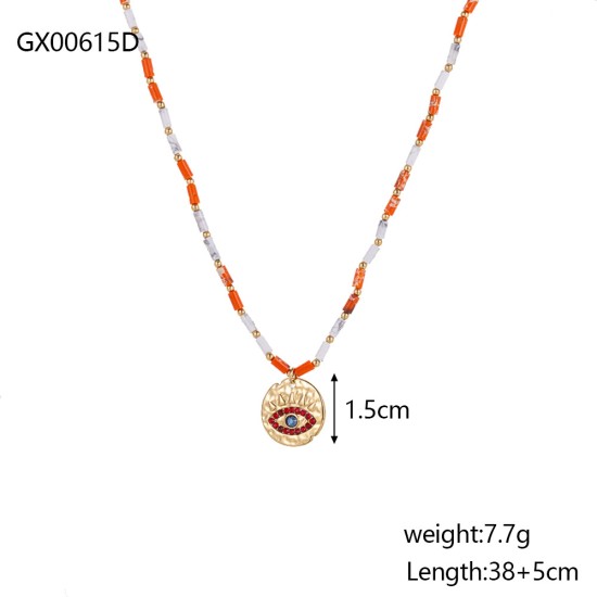 Beaded natural stone stainless steel necklace