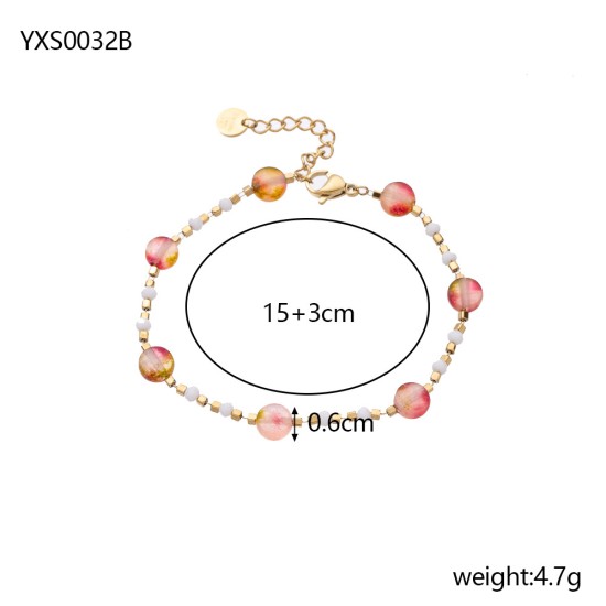 Colored natural stone stainless steel bracelet