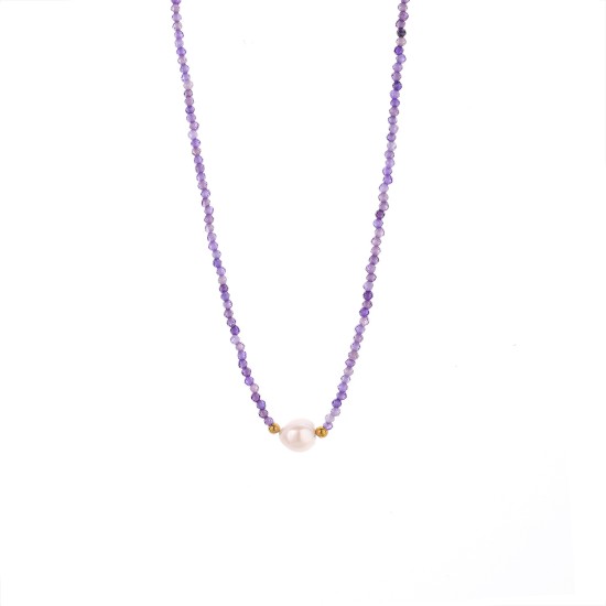 Natural stone bead stainless steel necklace