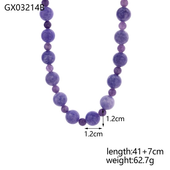 Natural stone bead stainless steel necklace