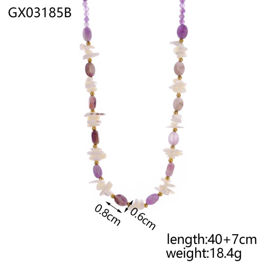 Natural stone bead stainless steel necklace