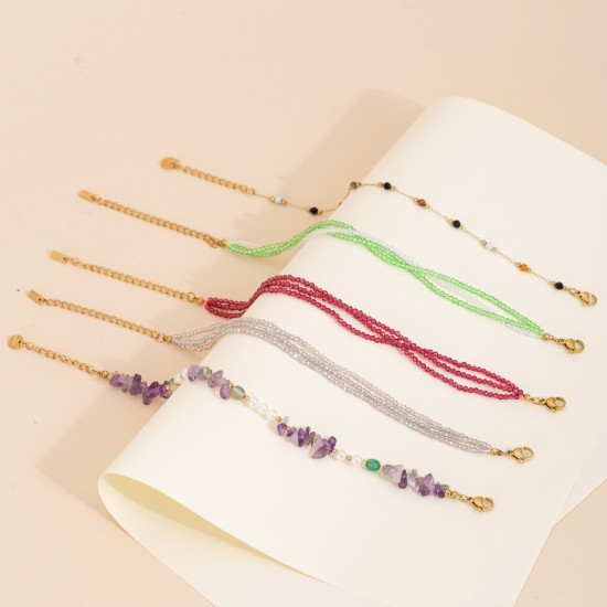 Natural stone bead chain stainless steel bracelet
