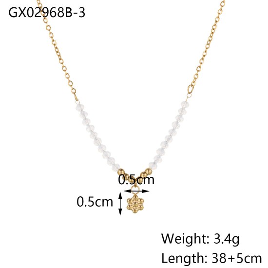 Antique style natural stone stainless steel necklace