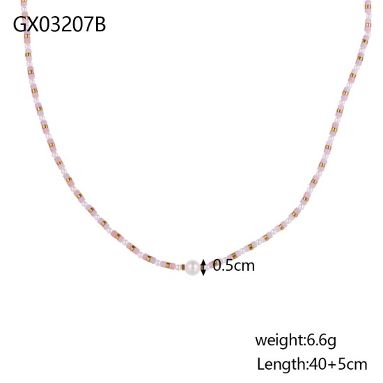 Beaded natural stone stainless steel necklace