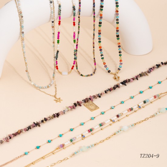 Colorful natural stone pendant necklace