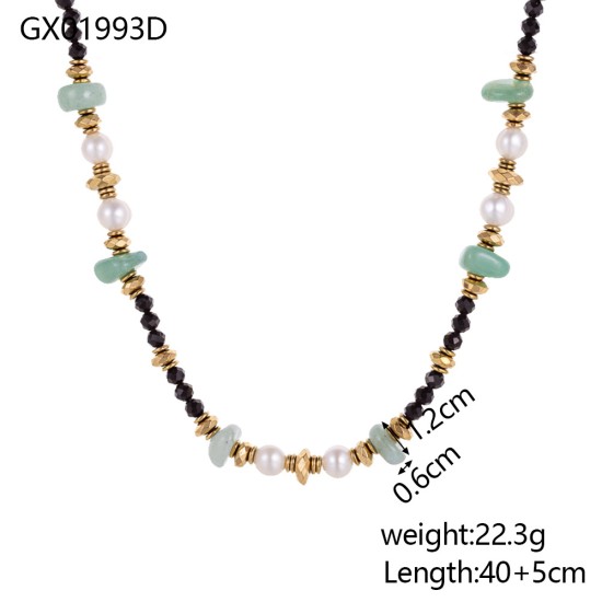 Handmade bead natural stone stainless steel necklace