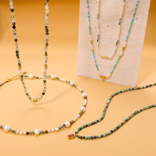 Natural stone bead stainless steel necklace