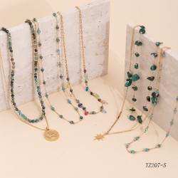 Natural stone pendant stainless steel necklace