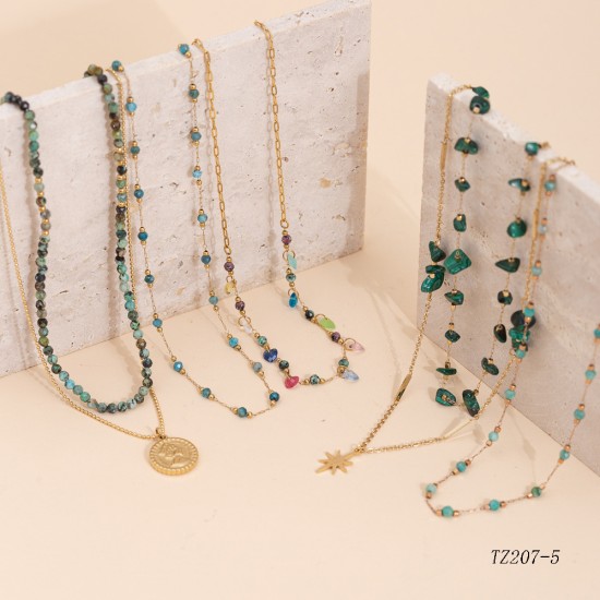 Natural stone pendant stainless steel necklace