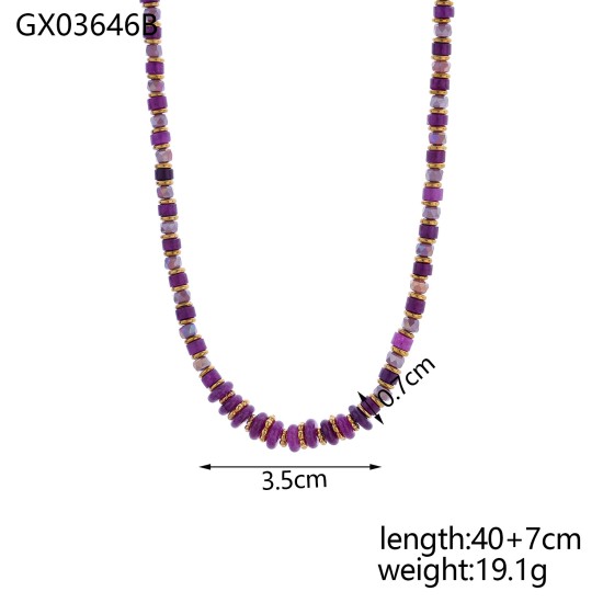 Natural stone bead stainless steel necklace