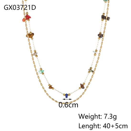 Natural stone bead stainless steel necklace