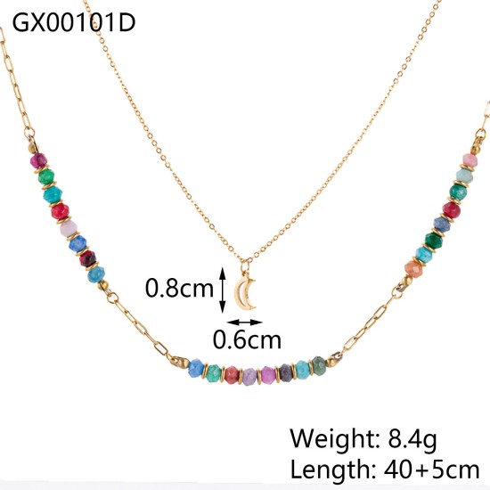 Natural stone pendant stainless steel necklace