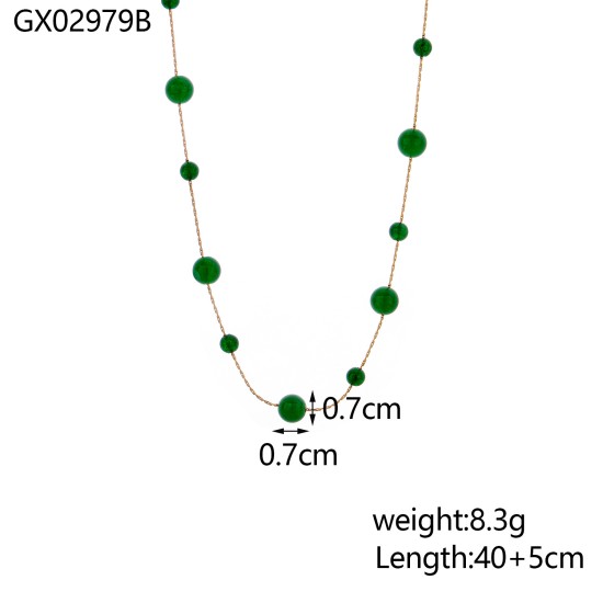 Natural stone bead chain stainless steel necklace