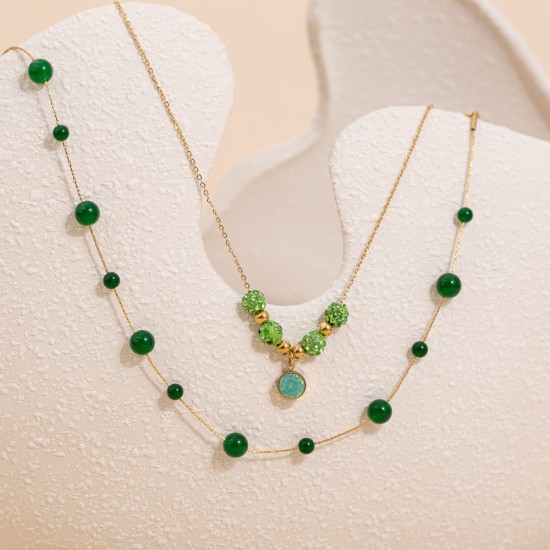 Handmade bead natural stone stainless steel necklace