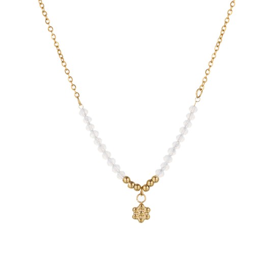 Antique style natural stone stainless steel necklace