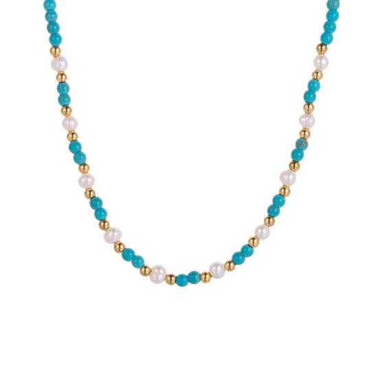Turquoise bead stainless steel necklace